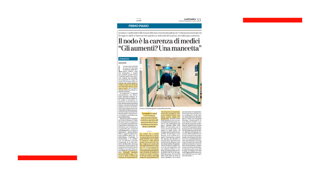 Le dichiarazioni sulla manovra finanziaria di Valerio Tomaselli, Vice Segretario Regionale, su La Stampa ed. Asti