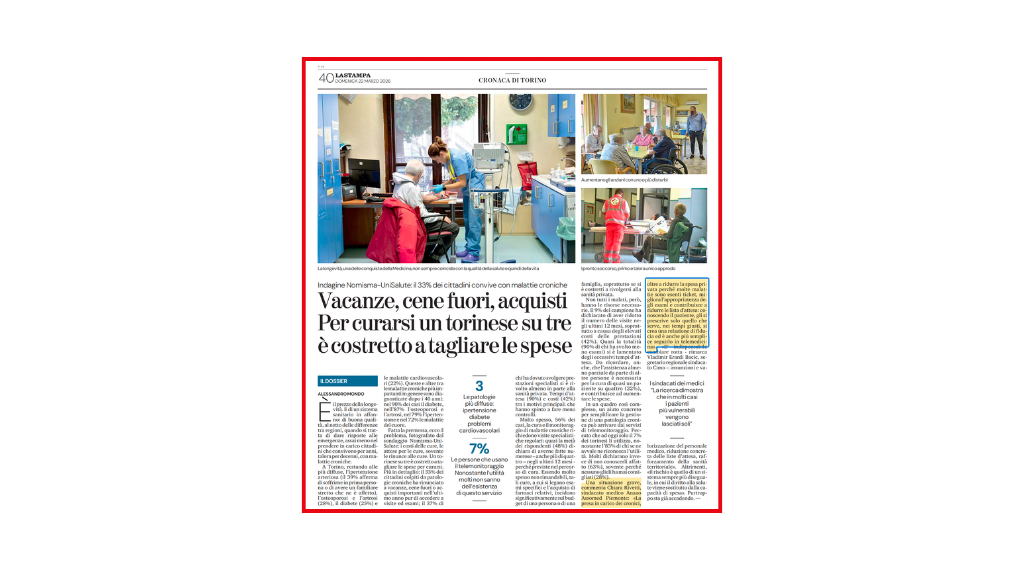 Per curarsi un torinese su due è costretto a tagliare le spese. Le dichiarazioni di Chiara Rivetti su La Stampa
